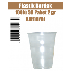 Plastik Bardak 100'lü 30 Paket 2 gr Karnaval