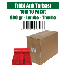 Tıbbi Atık Torbası 10'lu 10 Paket 800 gr Jumbo Torba