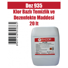 Dez 935 Klor Bazlı Temizlik ve Dezenfekte Maddesi 20 Lt