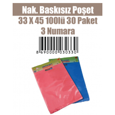 Nak. Baskısız Poşet33 X 45 100lü 30 Paket 3 Numara