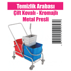 Temizlik Arabası Çift Kovalı - Kromajlı Metal Presli